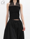 BASERANGE France organic cotton Nehru lace patchwork vest camisole BAS-TONT-LA-SP25-BLACK (BROWN)